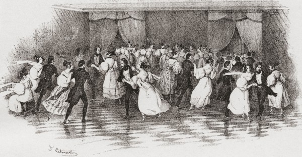 Dancing the polka at a ball in 1830.