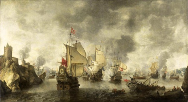 Battle of the combined Venetian and Dutch fleets against the Turks in the Bay of Foya.