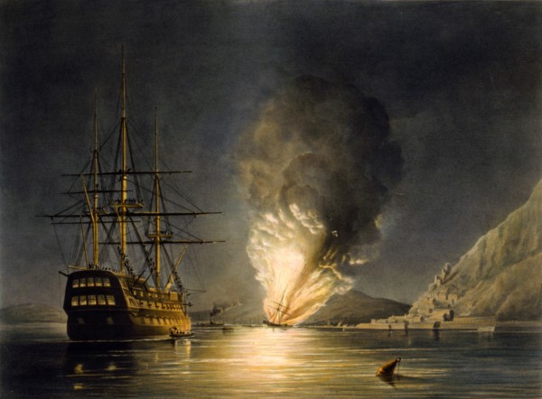 The Explosion of the U.S. Steam Frigate Missouri at Gibralter.