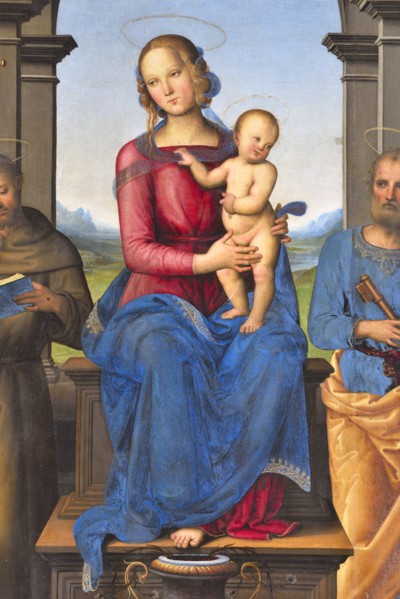 Pietro Vannucci known as Il Perugino, Fano Altarpiece (Virgin and Child with Saints John the Baptist, Louis of Toulouse, Francis of Assisi, Peter and Mary Magdalene), oil on pa