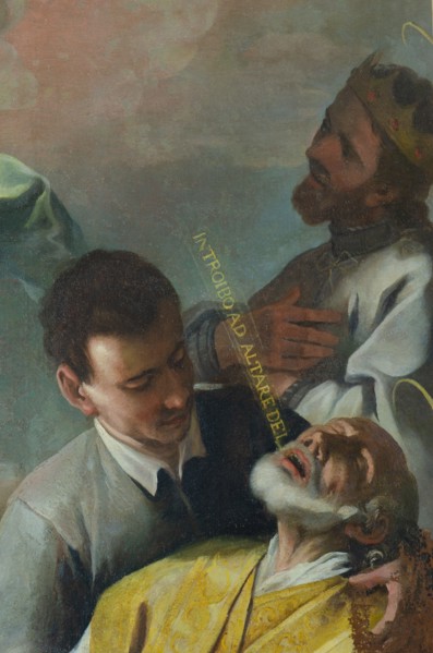 Francesco Silva (attrib.), Saints Louis King of France, Andrea Avellino and Emilio at the foot of the Cross