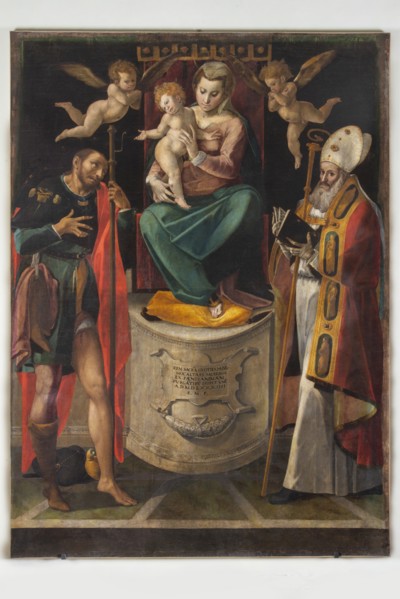 Simone De Magistris, Madonna Enthroned with Child, between Saints Rocco and Martino