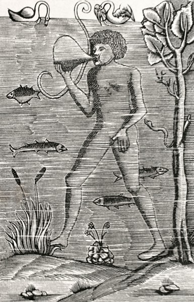 Medieval diver using bladder to breath