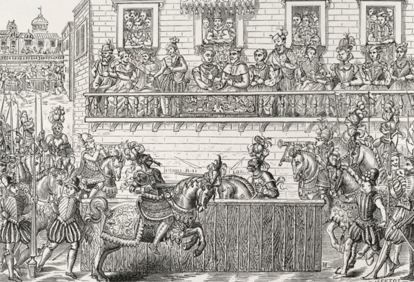 King Henry II of France (1519-1559) was mortally wounded during the tournament held in the Place des Vosges (Vosges Square) in Paris, on the occasion of the wedding of his daughter Elisabeth of Valois...