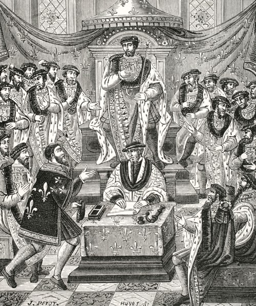 Reception of a knight of the Order of Saint-Michel (Order of Saint Michael), French military order founded by King Louis XI (1423-1483) in Amboise on 1 August 1469