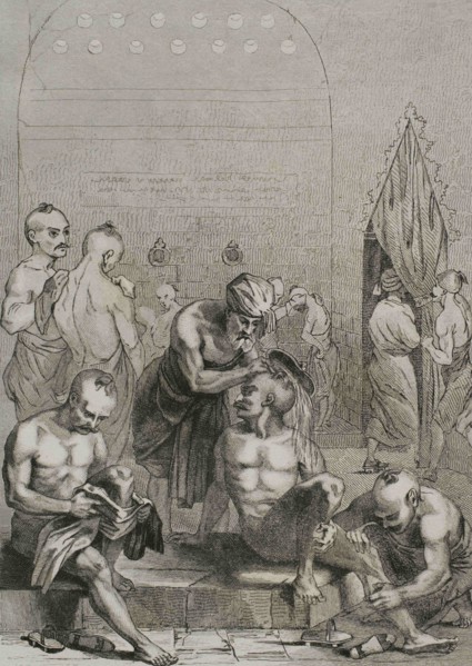 Ottoman Empire. Turkey. Constantinople (today Istanbul). Turkish bath or Hammam. Interior view.