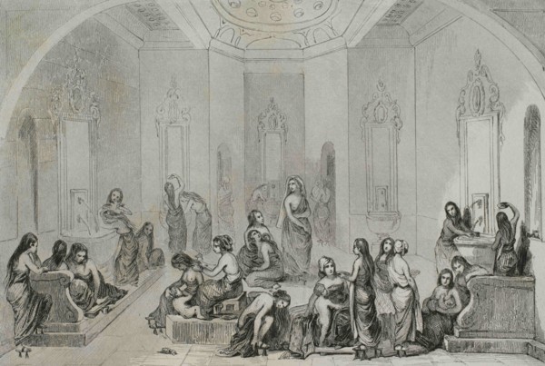 Ottoman Empire. Turkey. Constantinople (today Istanbul). Turkish baths for women. Engraving by