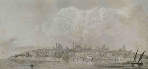 Ottoman Empire. Turkey. Constantinople. Panoramic view of Constantinople with the Seraglio Point.