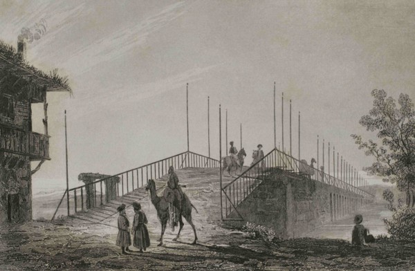 Ottoman Empire. Turkey. Istanbul. Small Bridge (Kutchuk Tchekmedje Lake). Engraving by Lemaitre,