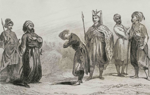 Turkey. Ottoman Empire. Turkish army troops. From left to right: Chatir, Pasha, militiaman,