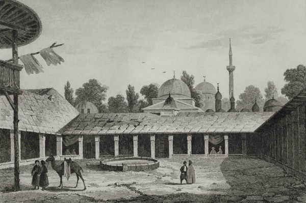 Ottoman Empire period. Caravanserai in Burgas (today territory of Bulgaria). Couryard of the