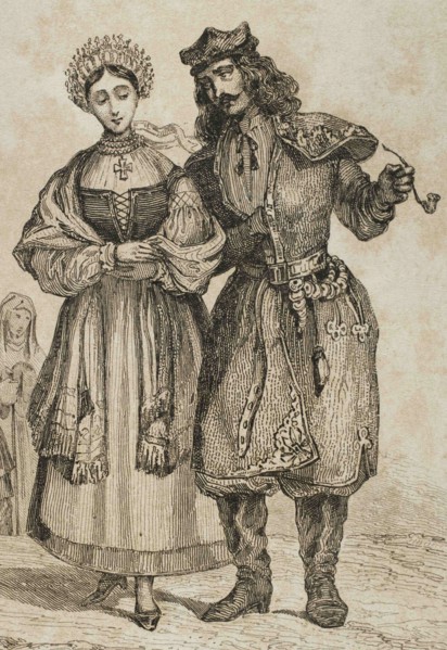 Poland. People of Krakow. Engraving by Lemaitre. History of Poland, by Charles Foster. Panorama