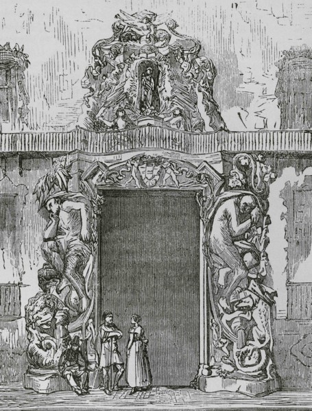 Spain, Valencia. Palace of the Marquis of Dos Aguas. Detail of main facade. Engraving, 19th century