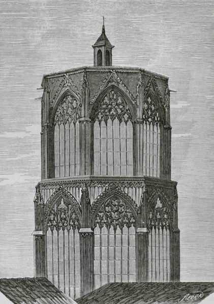 Spain, Valencia. Lantern tower of the Cathedral. Engraving by Sierra, 19th century. Cronica General