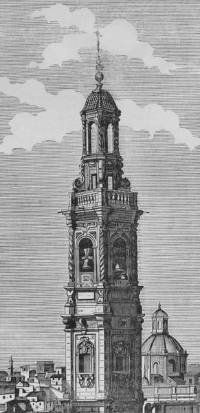 Spain, Valencia. Santa Catalina Tower. It was built in the 17th century in Baroque style.