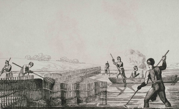 United States of America. 16th century French expedition. Florida. Seminoles Indians fishing.