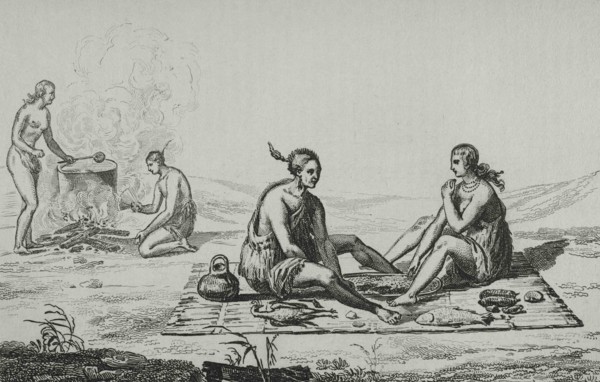 United States of America. 16th century French expedition. Florida. Seminoles Indians. Food and meal
