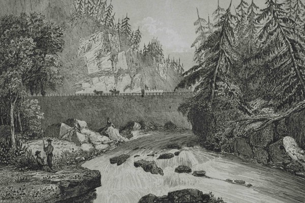 United States, New York State. Little Falls. Mohawk River valley rapids and rocks. A canal was