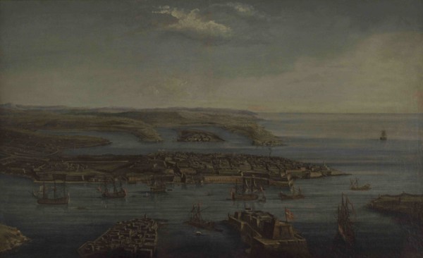 Attributed to Giuseppe Caloriti (1681-ca.1740). Italian painter. View of Valletta, the Grand and