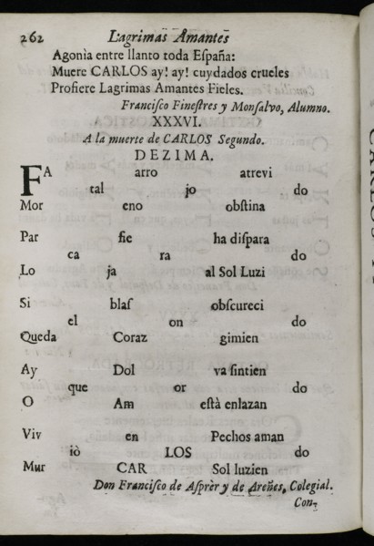 History of Spain. Décima to King Charles II's death by Francisco de Asprer y de Arenes. Tears of