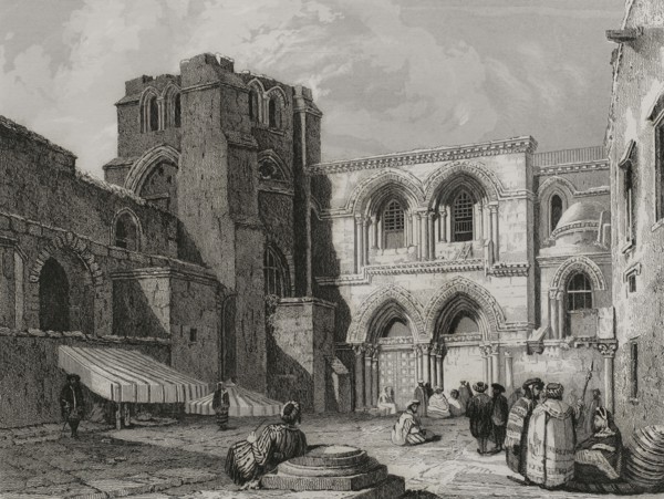 Jerusalem. Church of the Holy Sepulchre. Engraving by Emile Rouargue. ""La Tierra Santa y los