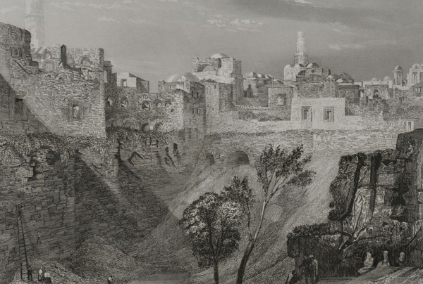 Jerusalem. View from St Stephen's Gate, traditionally known as the Pool of Bethesda. Engraving by