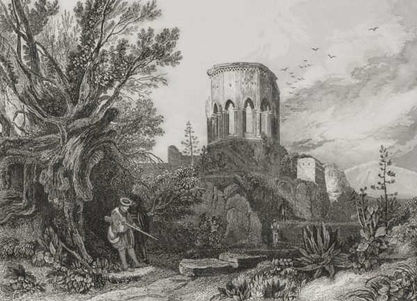 Samaria. Ruins of the city in the mountainous region of ancient Canaan. Engraving by Aubert. ""La