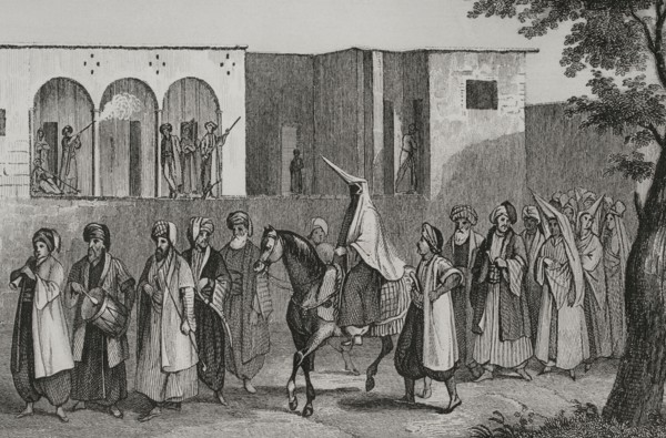 Wedding of a young Druze prince. Princess's retinue at Nahr el-Kelb. Wedding march to Mount Lebanon