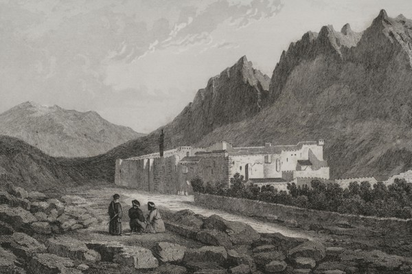 Saint Catherine's Monastery. Located at the foot of Mount Sinai. Engraving by Ransonnette. ""La