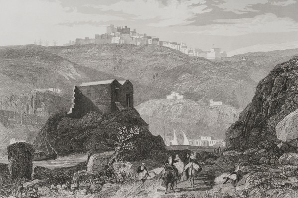 Patmos. Engraving by Aubert. ""La Tierra Santa y los lugares recorridos por los profetas, por los