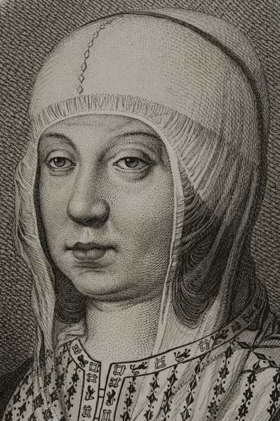Isabella I (1451-1504). Queen of Castile (1474-1504). Queen consort of Aragon for her marriage to