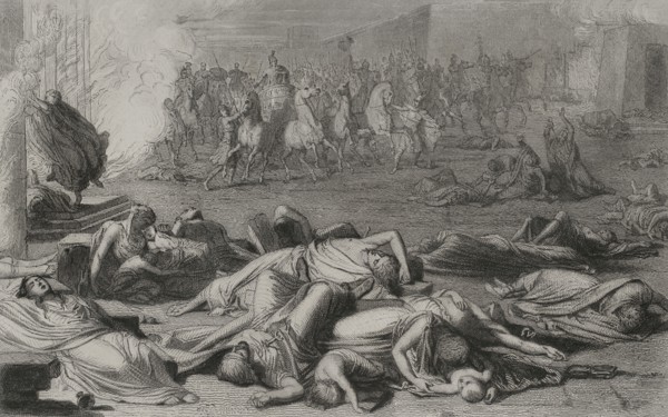 Numantine War. Siege of Numantia by Roman troops, 133 BC. Destruction of the city. Engraving.