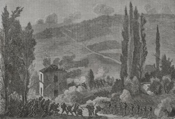Franco-Prussian War (1870-1871). Battle of Chatillon, September-October 1870. Engraving by Trichon.