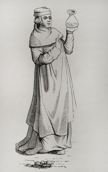 Doctor. Engraving from an edition of the ""Danse Macabre"" of 1490. Sciences & Lettres au Moyen Age