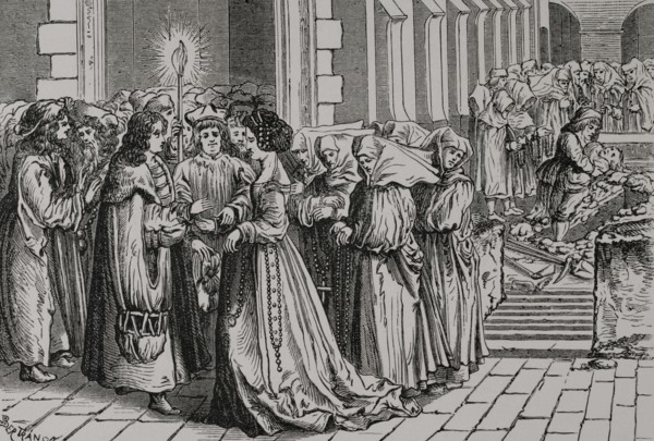Marriage of a young man to an older woman. Facsimile by Bertrand based on an engraving of the