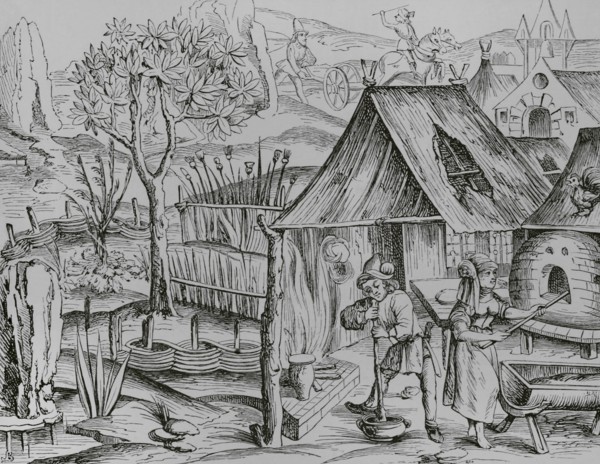Cultivation of grain for use of the peasants, and making barley and oat bread. 19th century