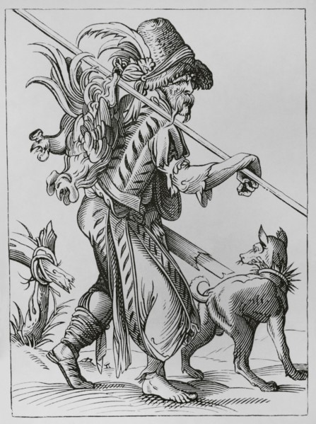 Poultry supplier. Facsimile after a drawing and engraving by Jost Amman in the 16th century.