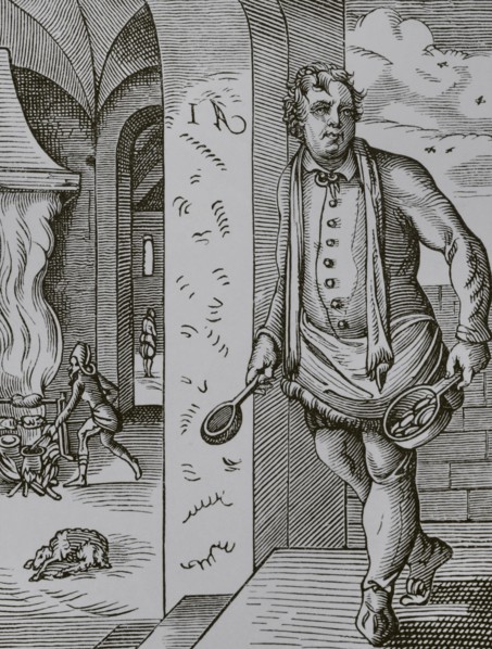 The cook. Facsimile after a drawing and engraving by Jost Amman in the 16th century. ""Moeurs,