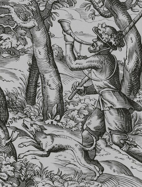 German hunter. Facsimile after a drawing and engraving by Jost Amman in the 16th century. ""Moeurs,