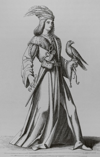 A fifteenth century noble of Provence. Engraving after ""Costumes historiques"" by Bonnard.