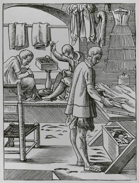 The trades. The tailor. Facsimile after a drawing and engraving by Jost Amman in the 16th century.