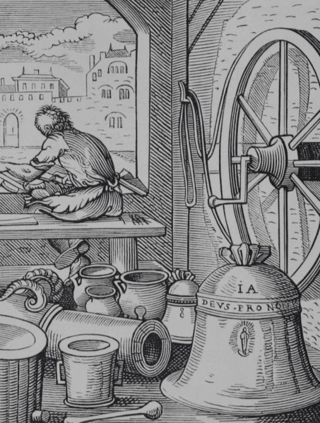 Bell and cannon caster. Reproduction of a 16th-century engraving by Jost Amman. ""Moeurs, usages et