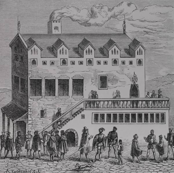 Paris, France. Hotel de la Chambre des comptes, in the courtyard of the Palais. Engraving by Albert