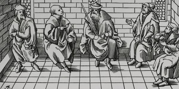 Bailiff's Court. Engraving after a woodcut in Sebastian Munster's ""Cosmographia universalis"",
