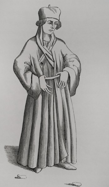 Judge. Engraving after a drawing in ""Proverbes, Adages, etc"", 15th century. ""Moeurs, usages et