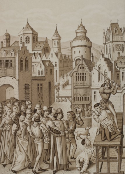 Decapitation of Guillaume de Pommiers and his confessor, John Coulon, at Bordeaux in 1377 under