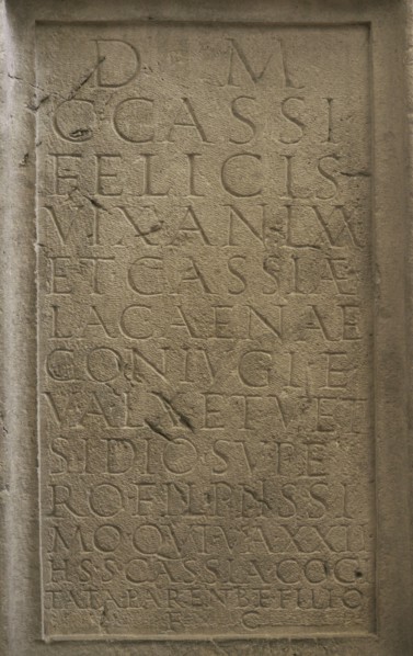 Stele erected by Cassia Cogitata in memory of her parents Cassius Felix and Cassia Lacaena, and her
