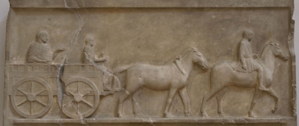 Relief depicting a scene of wheeled transport from Lower Moesia and Thrace. Marble. Early 4th