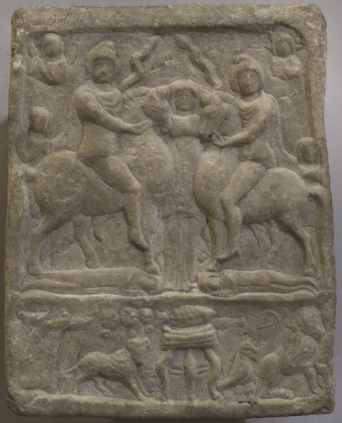 Marble votive tablet depicting the Danube horsemen. 2nd-3rd centuries AD. From Lom (ancient Roman
