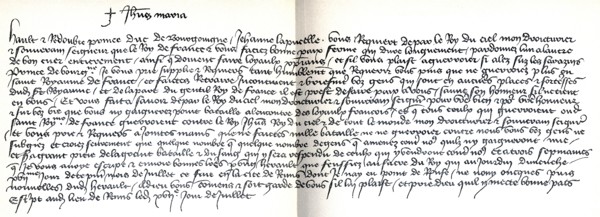 This letter was written at Reims, France, to the Duke of Burgoyne, on the day Charles VII was